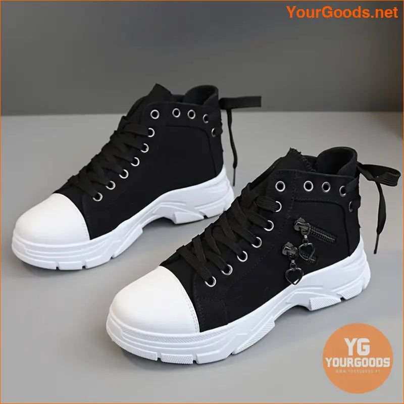 Women's Canvas Platform Sneakers, Zip Detail Lace Up High Top Shoes, Casual All-Match Sports Shoes - YourGoods Online Shop