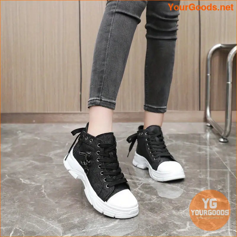 Women's Canvas Platform Sneakers, Zip Detail Lace Up High Top Shoes, Casual All-Match Sports Shoes - YourGoods Online Shop