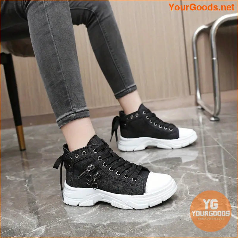 Women's Canvas Platform Sneakers, Zip Detail Lace Up High Top Shoes, Casual All-Match Sports Shoes - YourGoods Online Shop