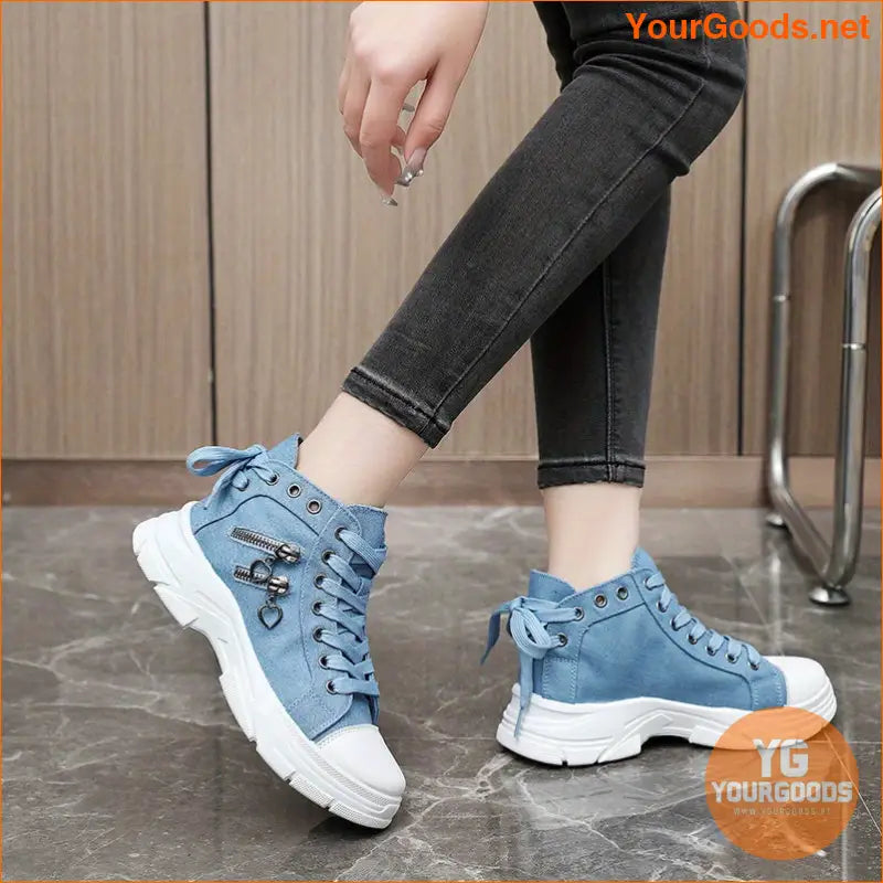 Women's Canvas Platform Sneakers, Zip Detail Lace Up High Top Shoes, Casual All-Match Sports Shoes - YourGoods Online Shop