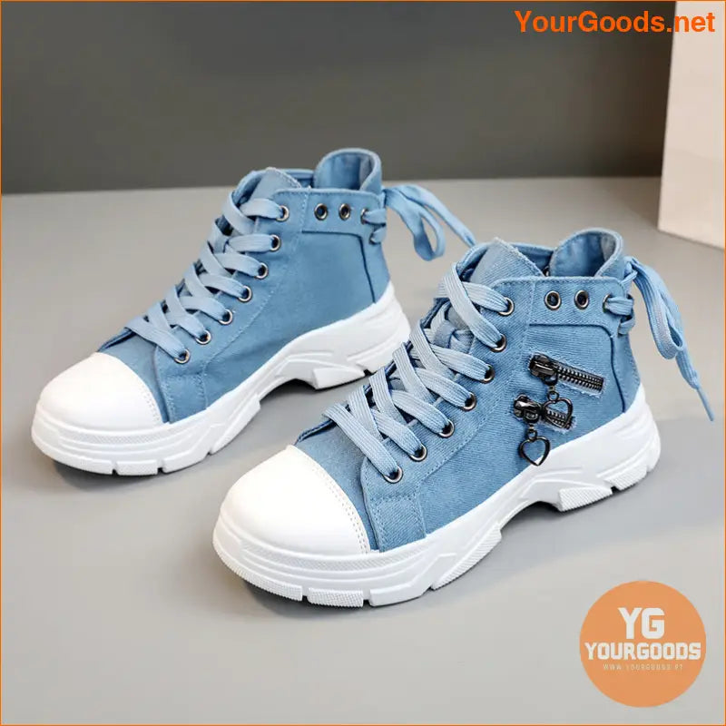 Women's Canvas Platform Sneakers, Zip Detail Lace Up High Top Shoes, Casual All-Match Sports Shoes - YourGoods Online Shop