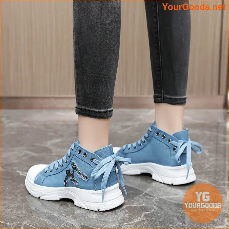 Women's Canvas Platform Sneakers, Zip Detail Lace Up High Top Shoes, Casual All-Match Sports Shoes - YourGoods Online Shop