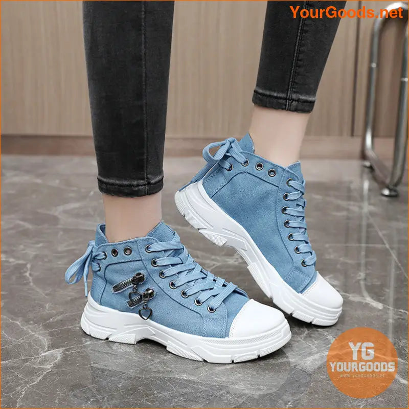 Women's Canvas Platform Sneakers, Zip Detail Lace Up High Top Shoes, Casual All-Match Sports Shoes - YourGoods Online Shop