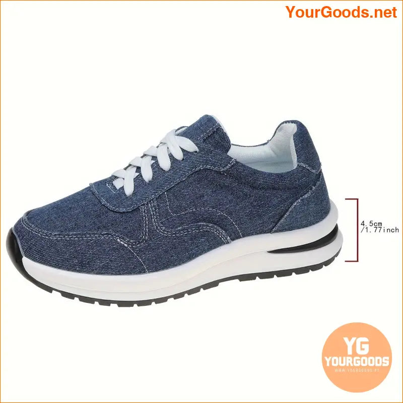 Women's Casual Denim Fabric Sneakers - Lace-Up Low Top All-Season Shoes with Non-Slip PU Sole, Plain Toe, and Comfort Insole - European & North America Special Design for Casual Style - YourGoods Online Shop