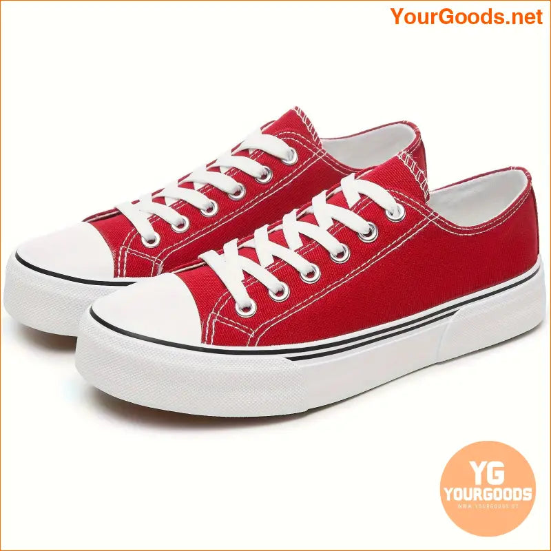 Women's Casual Fashion Sneakers - Lightweight Solid Color Canvas Shoes with Rubber Toe, Low Top Lace-up Closure, Plain Toe Design, Durable Rubber Sole, Comfortable Canvas Insole & Lining - Versatile All-Season Footwear - YourGoods Online Shop