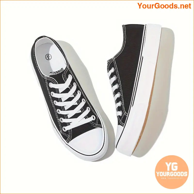 Women's Casual Fashion Sneakers - Lightweight Solid Color Canvas Shoes with Rubber Toe, Low Top Lace-up Closure, Plain Toe Design, Durable Rubber Sole, Comfortable Canvas Insole & Lining - Versatile All-Season Footwear - YourGoods Online Shop