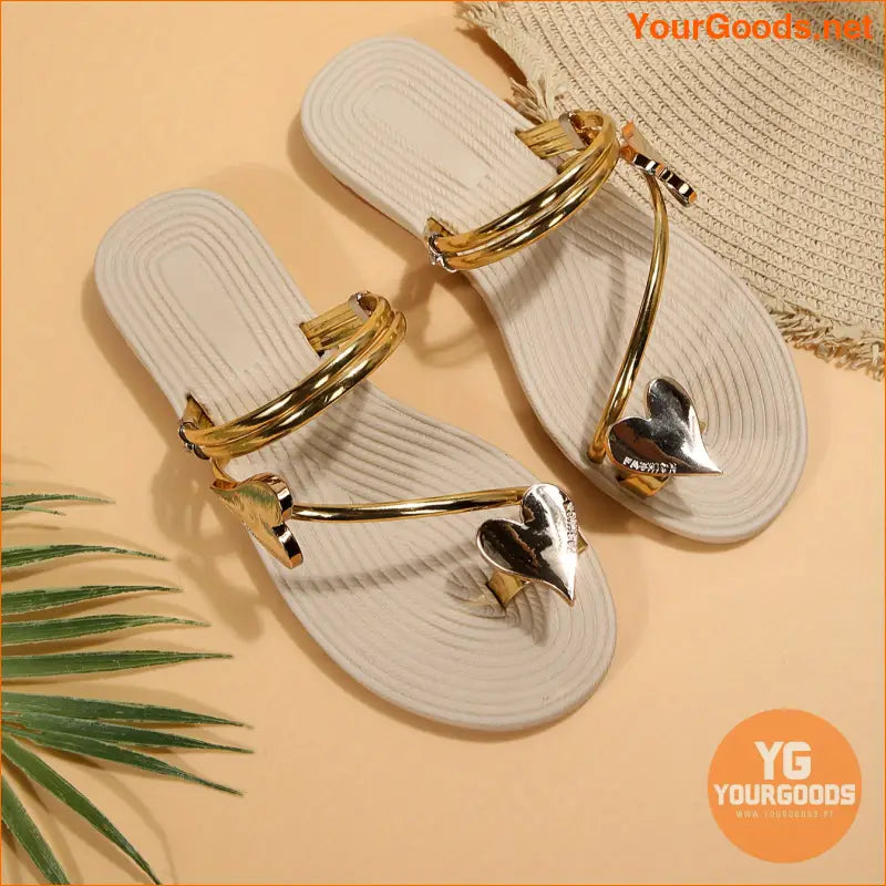 Womens Casual Heart Decor Slide Sandals - YourGoods Online Shop