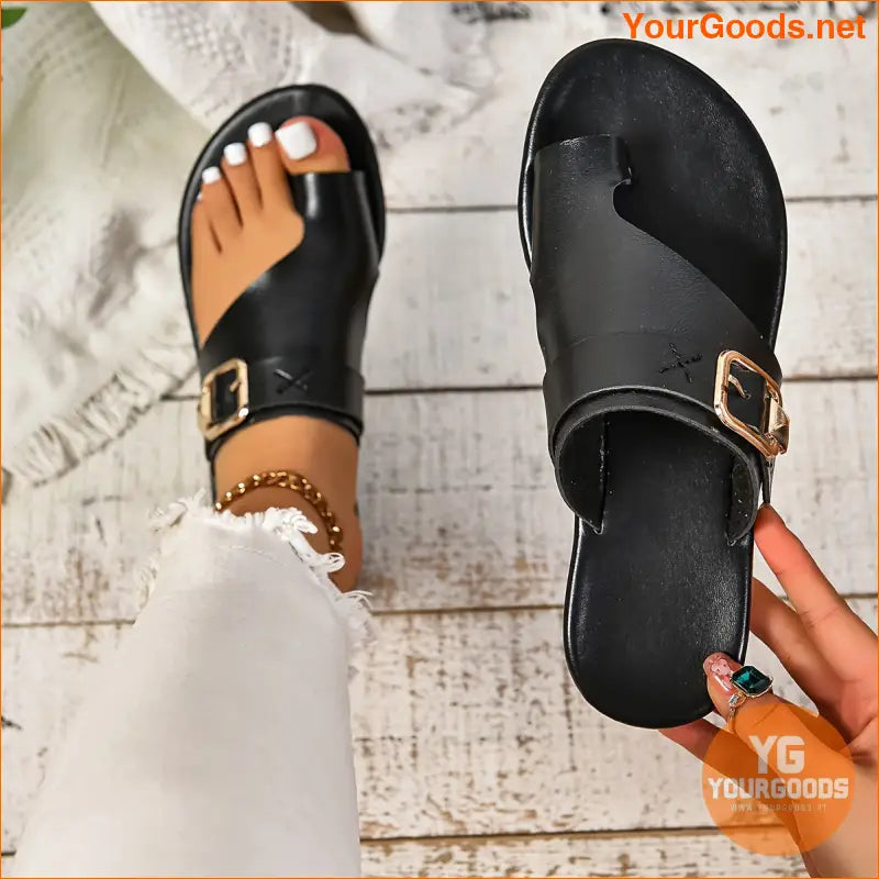 Womens Casual Loop Toe Buckle Strap Slide Sandals - YourGoods Online Shop