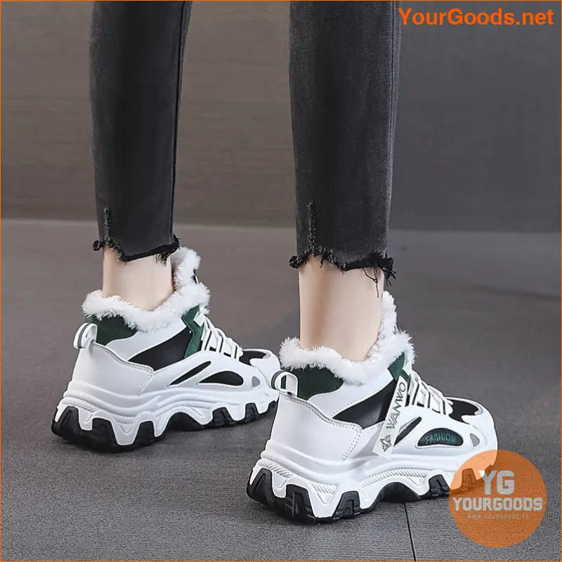 Women's Casual Sneakers, Color-block Thick Sole Chunky Sneakers, Warm Plush Lined Anti-slip Running Shoes - YourGoods Online Shop