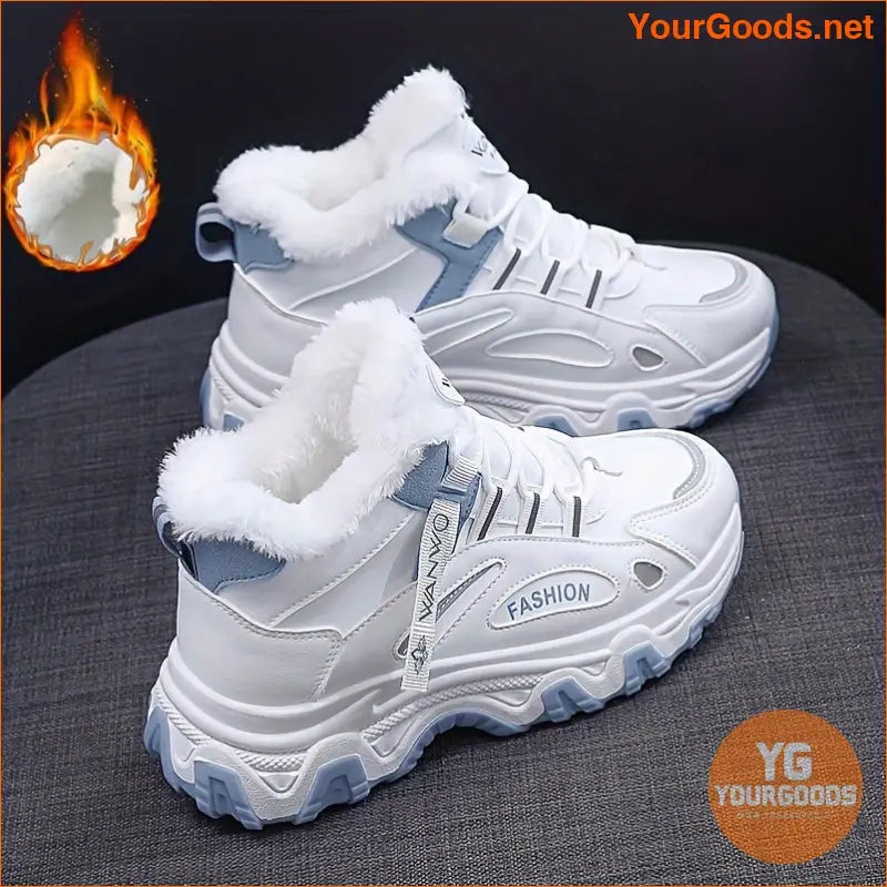 Women's Casual Sneakers, Color-block Thick Sole Chunky Sneakers, Warm Plush Lined Anti-slip Running Shoes - YourGoods Online Shop