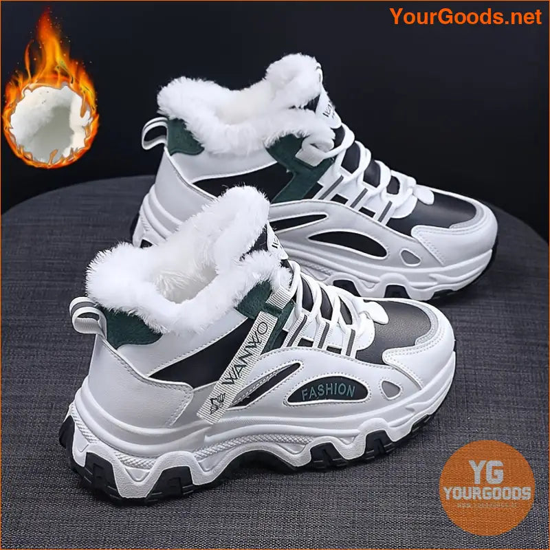 Women's Casual Sneakers, Color-block Thick Sole Chunky Sneakers, Warm Plush Lined Anti-slip Running Shoes - YourGoods Online Shop