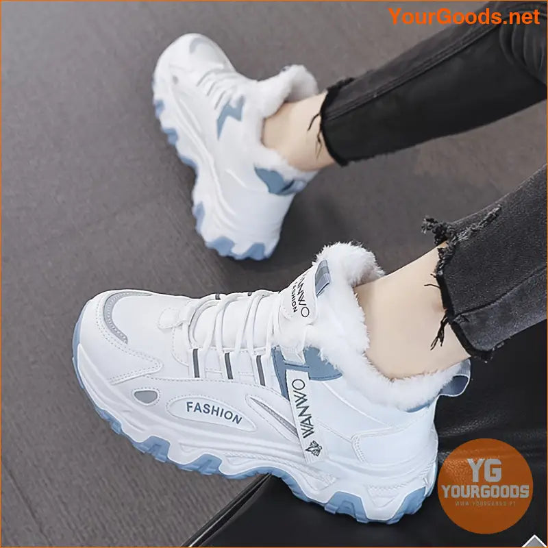 Women's Casual Sneakers, Color-block Thick Sole Chunky Sneakers, Warm Plush Lined Anti-slip Running Shoes - YourGoods Online Shop