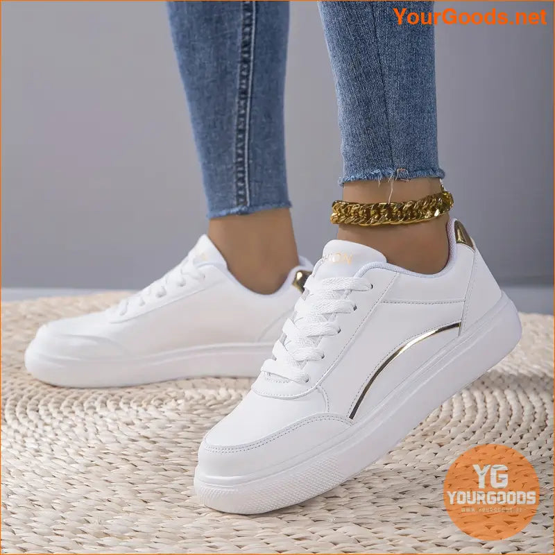 Women's Casual Solid Color Sneakers, Lace Up Lightweight Flat Soft Sole Walking Skate Shoes, Comfort Low-top White Shoes fall - YourGoods Online Shop