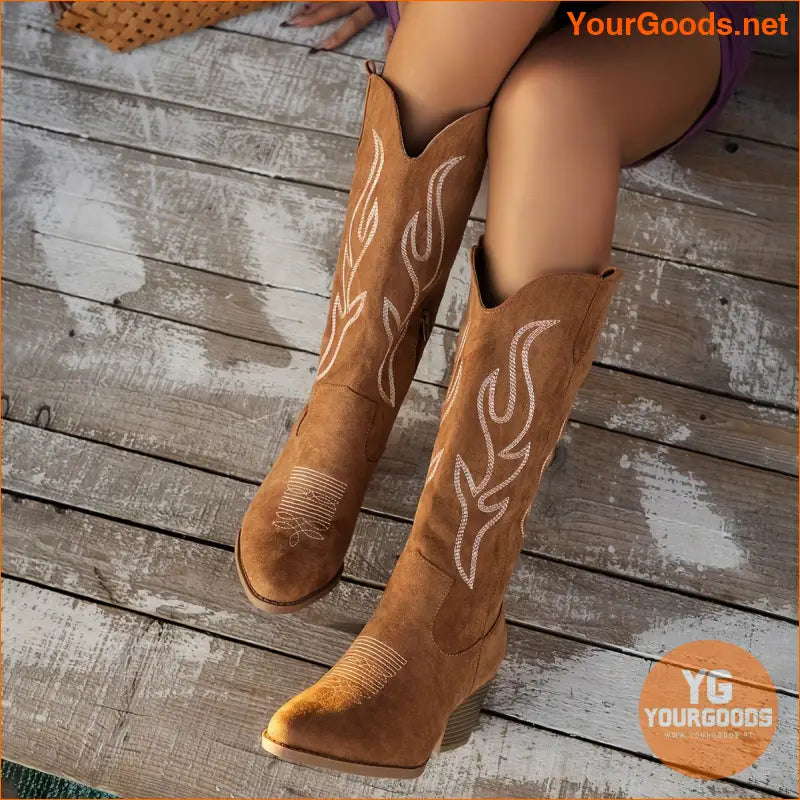 Womens Chunky Heel Fashion Cowboy Boots with Side Zipper - YourGoods Online Shop