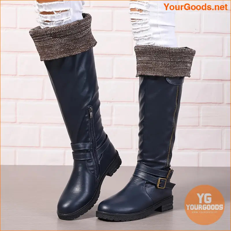 Womens Chunky Heel Knee High Zipper Boots - YourGoods Online Shop