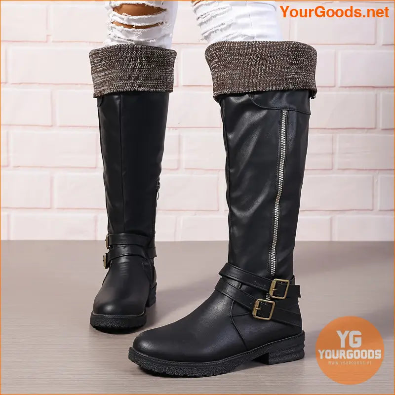 Womens Chunky Heel Knee High Zipper Boots - YourGoods Online Shop