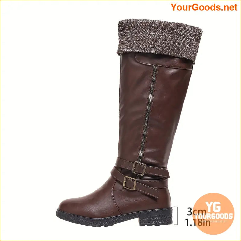 Womens Chunky Heel Knee High Zipper Boots - YourGoods Online Shop