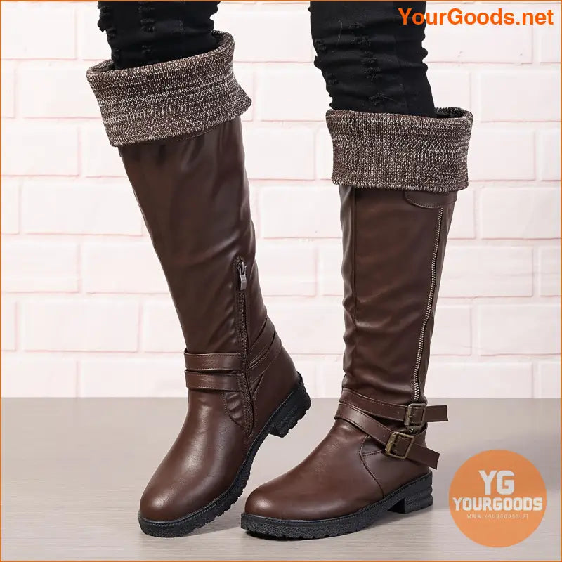 Womens Chunky Heel Knee High Zipper Boots - YourGoods Online Shop