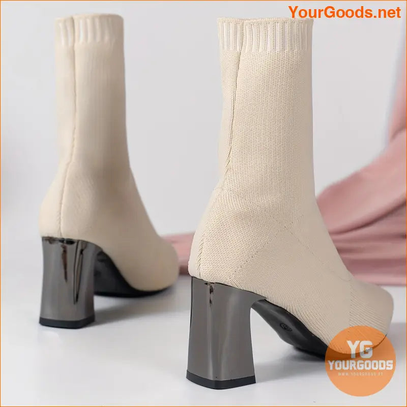 Womens Chunky Heel Knit Boots Versatile Comfy - YourGoods Online Shop