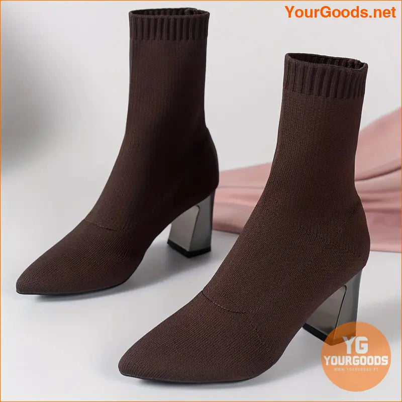 Womens Chunky Heel Knit Boots Versatile Comfy - YourGoods Online Shop