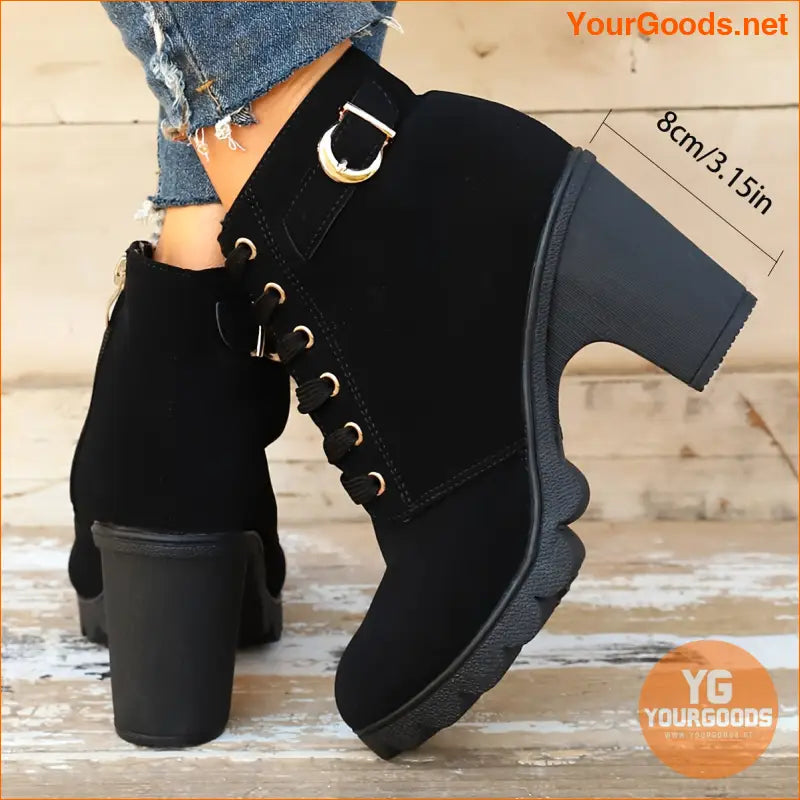 Womens Chunky Heel LaceUp Ankle Boots - YourGoods Online Shop