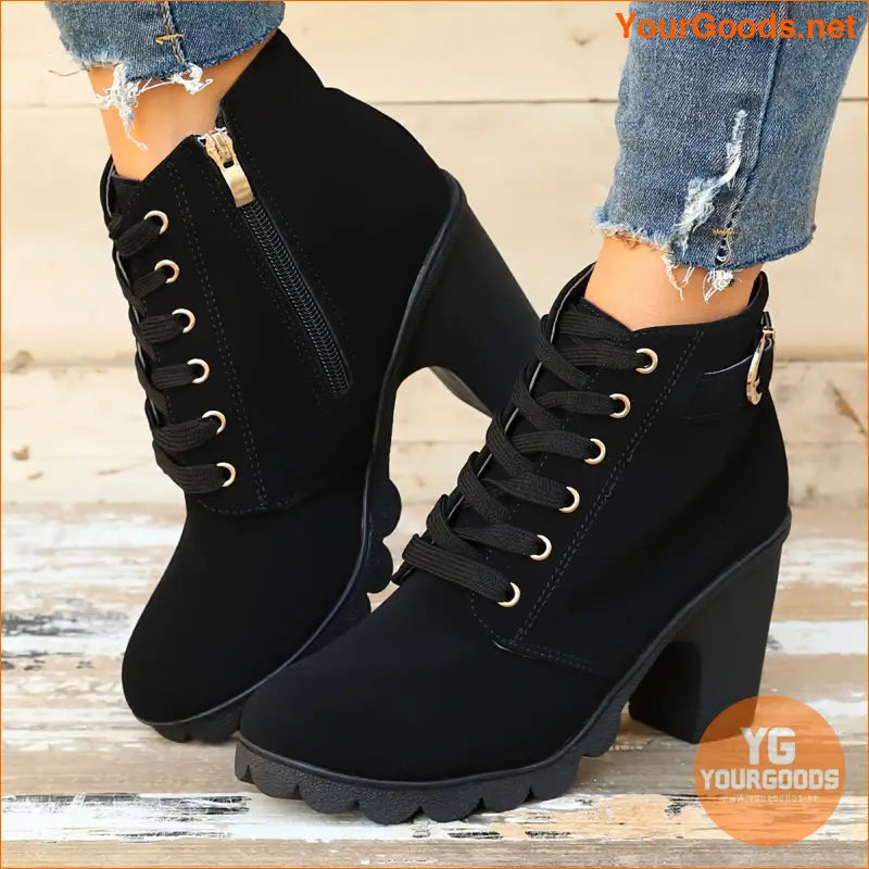 Womens Chunky Heel LaceUp Ankle Boots - YourGoods Online Shop