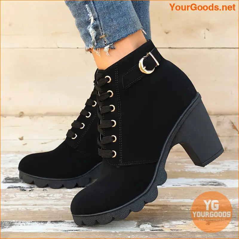 Womens Chunky Heel LaceUp Ankle Boots - YourGoods Online Shop