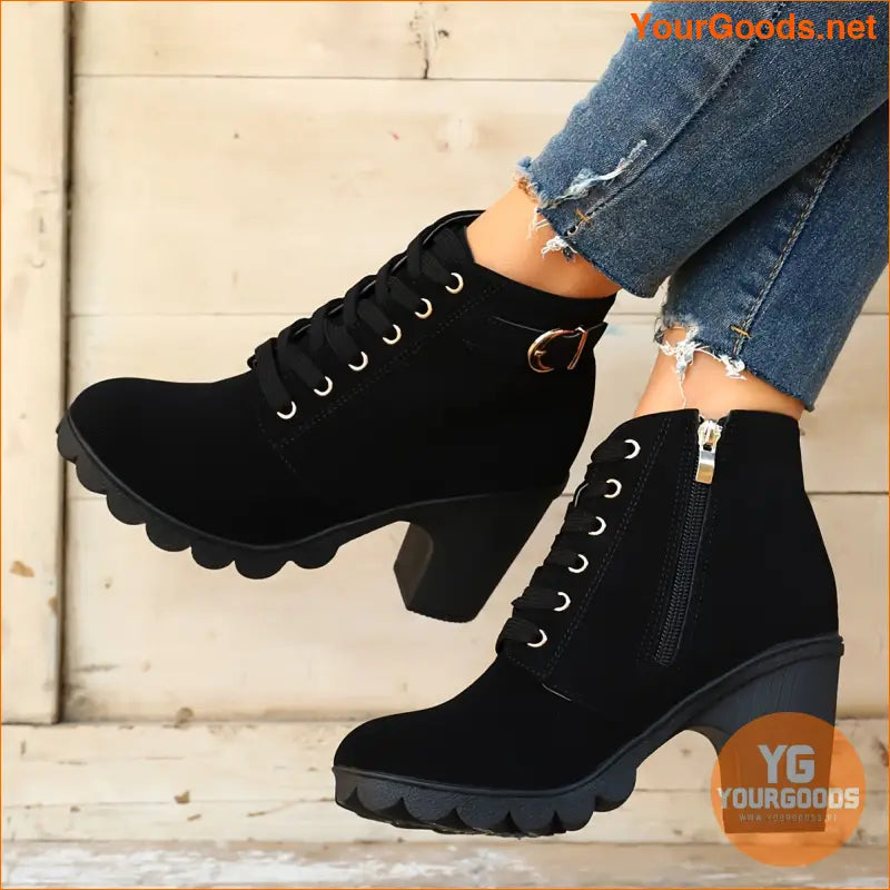 Womens Chunky Heel LaceUp Ankle Boots - YourGoods Online Shop