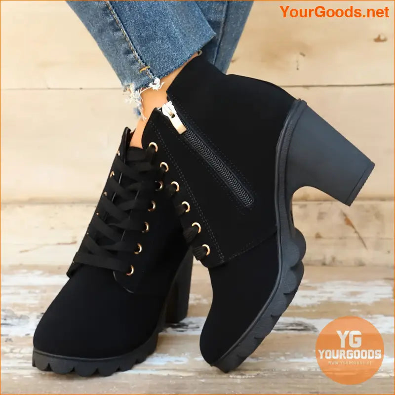 Womens Chunky Heel LaceUp Ankle Boots - YourGoods Online Shop