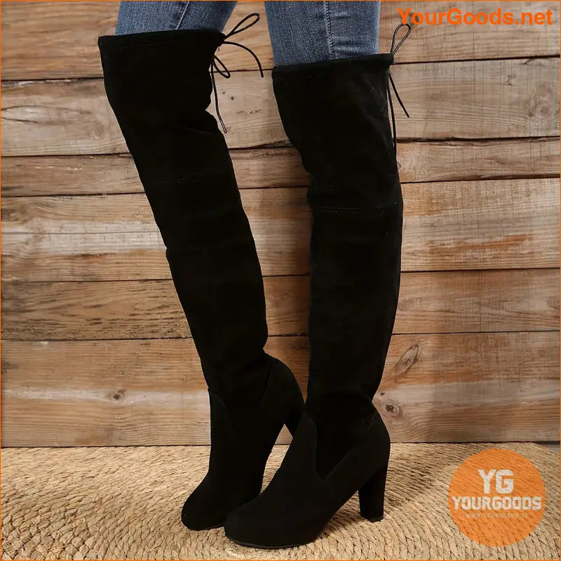 Womens Chunky Heel Over Knee Slim Boots - YourGoods Online Shop