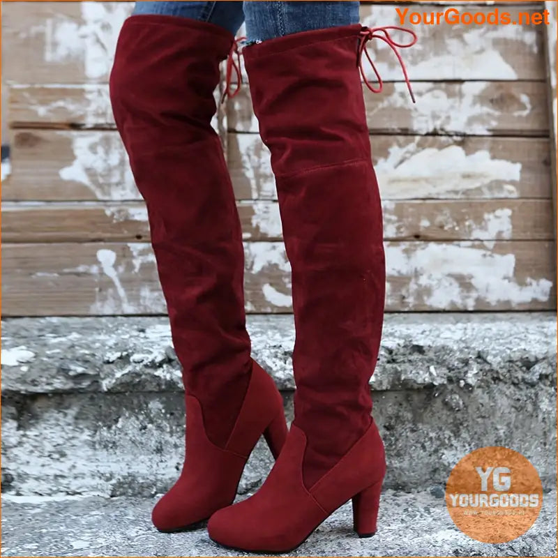 Womens Chunky Heel Over Knee Slim Boots - YourGoods Online Shop