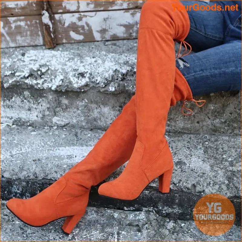 Womens Chunky Heel Over Knee Slim Boots - YourGoods Online Shop