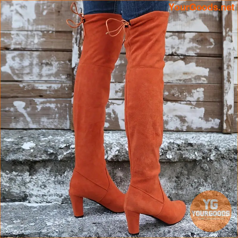 Womens Chunky Heel Over Knee Slim Boots - YourGoods Online Shop