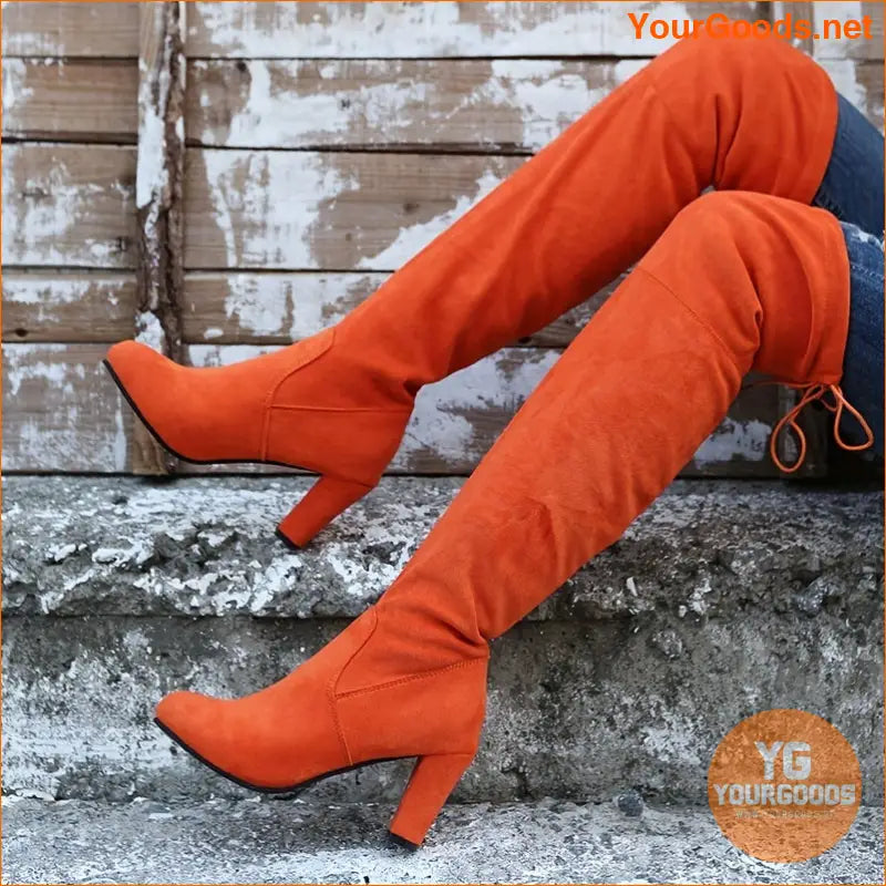 Womens Chunky Heel Over Knee Slim Boots - YourGoods Online Shop