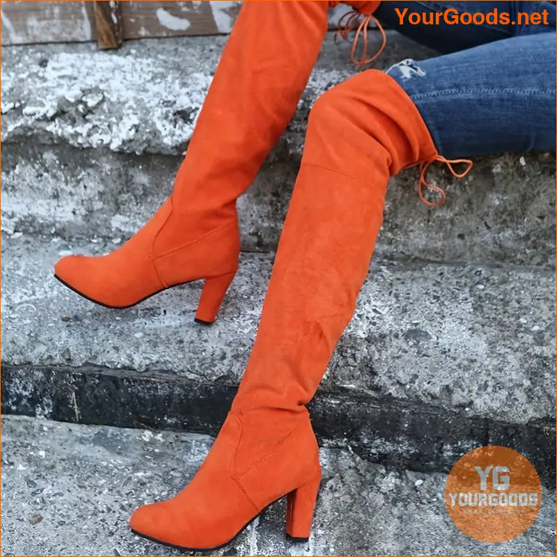 Womens Chunky Heel Over Knee Slim Boots - YourGoods Online Shop