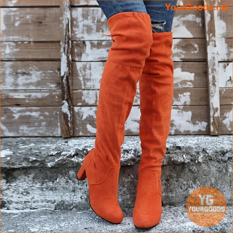 Womens Chunky Heel Over Knee Slim Boots - YourGoods Online Shop