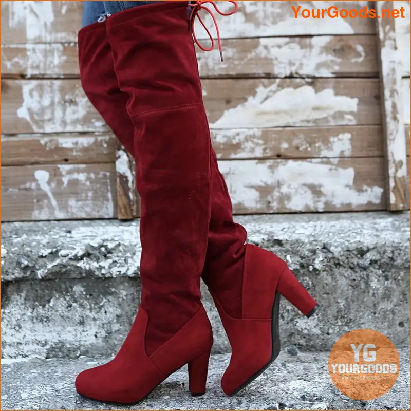 Womens Chunky Heel Over Knee Slim Boots - YourGoods Online Shop