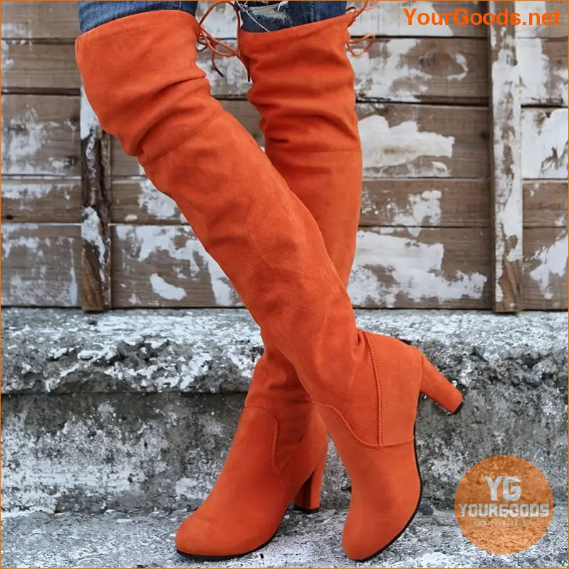 Womens Chunky Heel Over Knee Slim Boots - YourGoods Online Shop