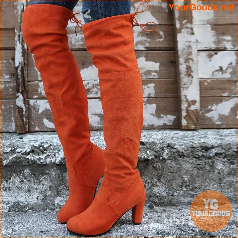 Womens Chunky Heel Over Knee Slim Boots - YourGoods Online Shop