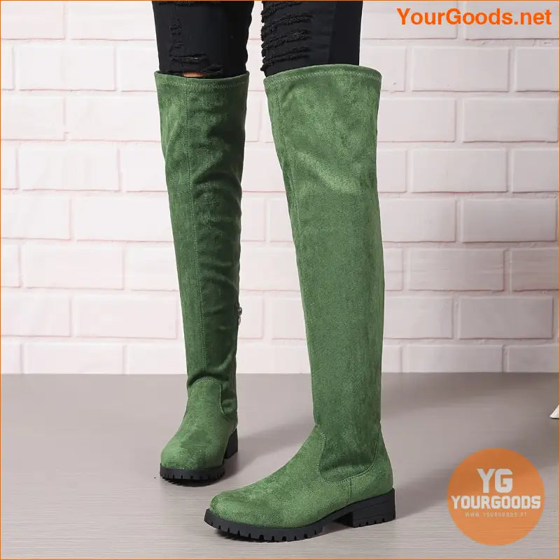 Womens Chunky Heel Over The Knee Boots with Side Zipper - YourGoods Online Shop