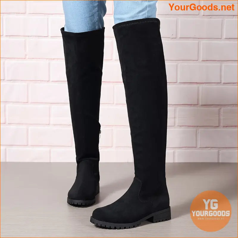 Womens Chunky Heel Over The Knee Boots with Side Zipper - YourGoods Online Shop