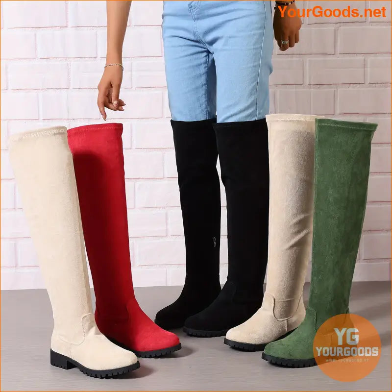 Womens Chunky Heel Over The Knee Boots with Side Zipper - YourGoods Online Shop