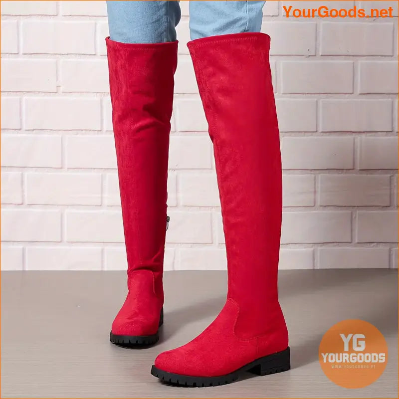 Womens Chunky Heel Over The Knee Boots with Side Zipper - YourGoods Online Shop