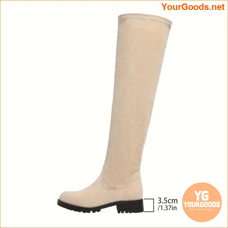 Womens Chunky Heel Over The Knee Boots with Side Zipper - YourGoods Online Shop