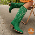 Womens Chunky Heel Point Toe KneeHigh Cowboy Boots - YourGoods Online Shop