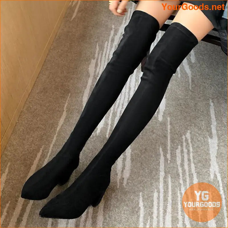 Womens Chunky Heeled OverTheKnee Zip Boots - YourGoods Online Shop