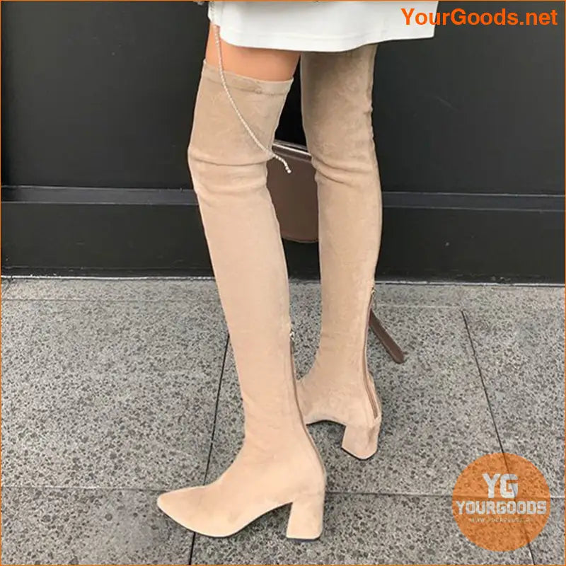 Womens Chunky Heeled OverTheKnee Zip Boots - YourGoods Online Shop