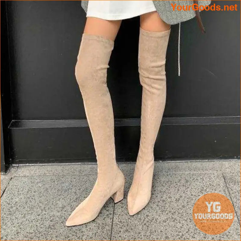 Womens Chunky Heeled OverTheKnee Zip Boots - YourGoods Online Shop