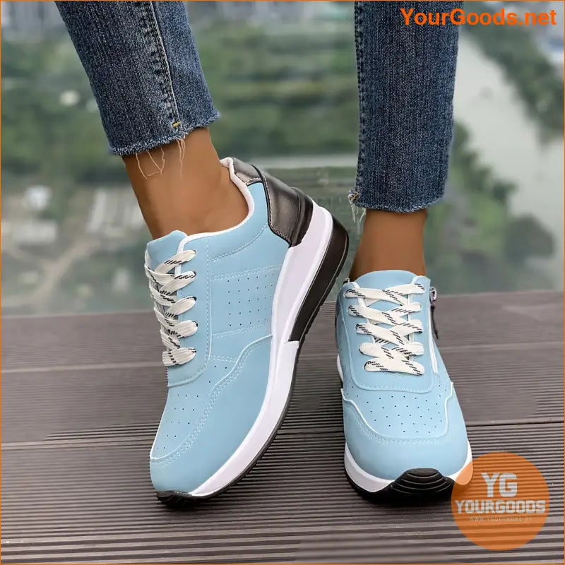 Women's Chunky Sneakers, Lace Up & Side Zipper Design Sports Shoes, Casual Outdoor Walking Trainers - YourGoods Online Shop