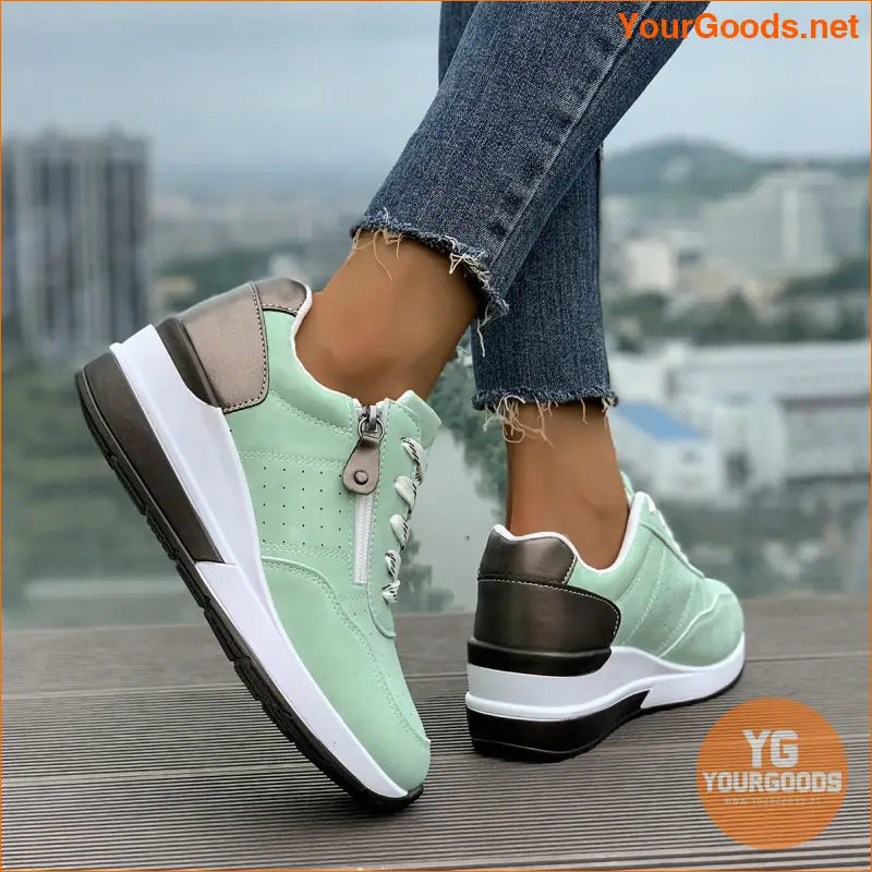 Women's Chunky Sneakers, Lace Up & Side Zipper Design Sports Shoes, Casual Outdoor Walking Trainers - YourGoods Online Shop